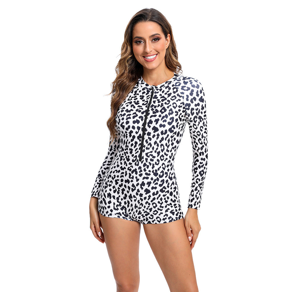Maillot de bain une pièce sportif pour femmes avec manches longues et fermeture éclair Drune
