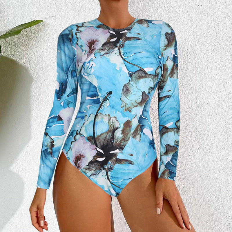 Maillot de bain long à manches pour femmes au design marbré moderne R&B