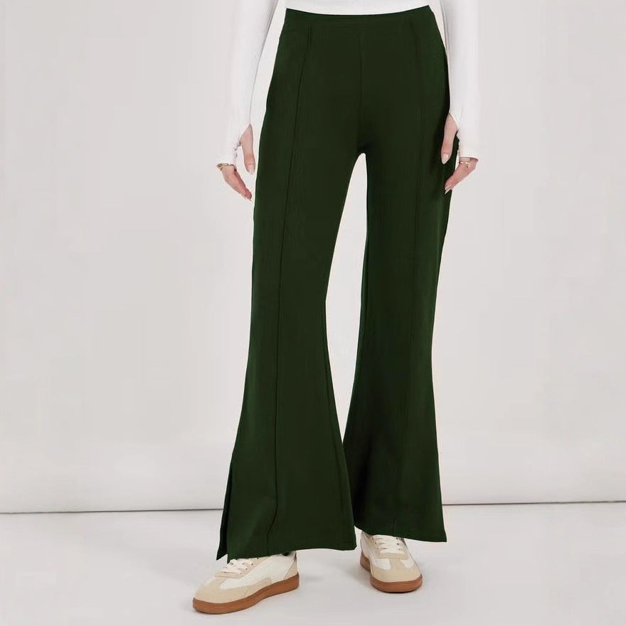 Pantalon évasé pour femmes à taille haute, avec pli permanent et fente latérale