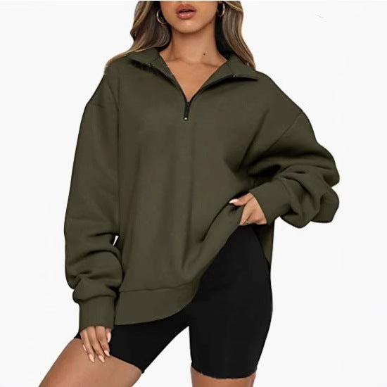 Sweatshirt oversized pour femmes avec demi-zip, doublure en polaire douce et poche kangourou Echo Archiv