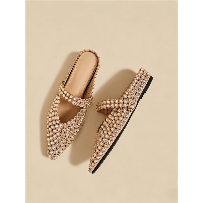 Mules élégantes et glamour pour femmes avec des ornements en strass R&B