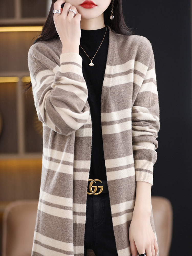 Cardigan long oversize pour femmes avec rayures