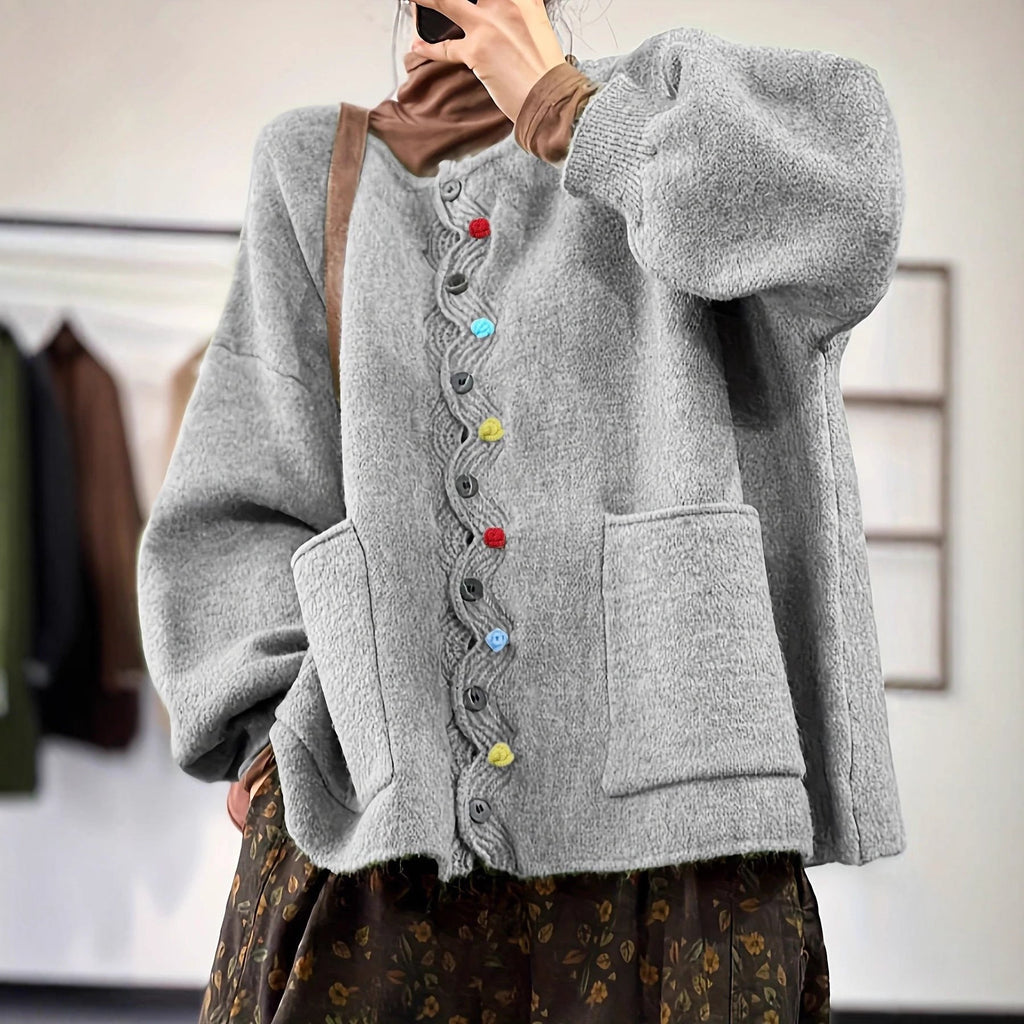 Cardigan en tricot oversized pour femmes avec patte de boutonnage décorative et poches plaquées Echo Archiv