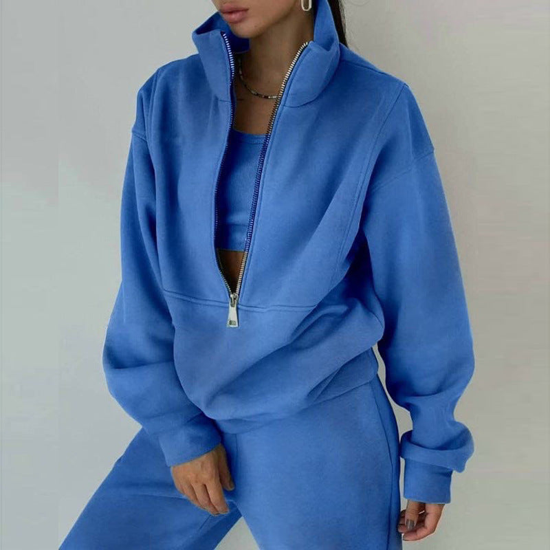Ensemble de sweat-shirt à demi-zip et pantalon de jogging pour femmes avec col montant, coupe oversize et doux French-Terry Echo Archiv