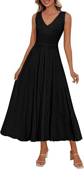 Robe plissée pour femmes avec décolleté en V et ourlet évasé R&B