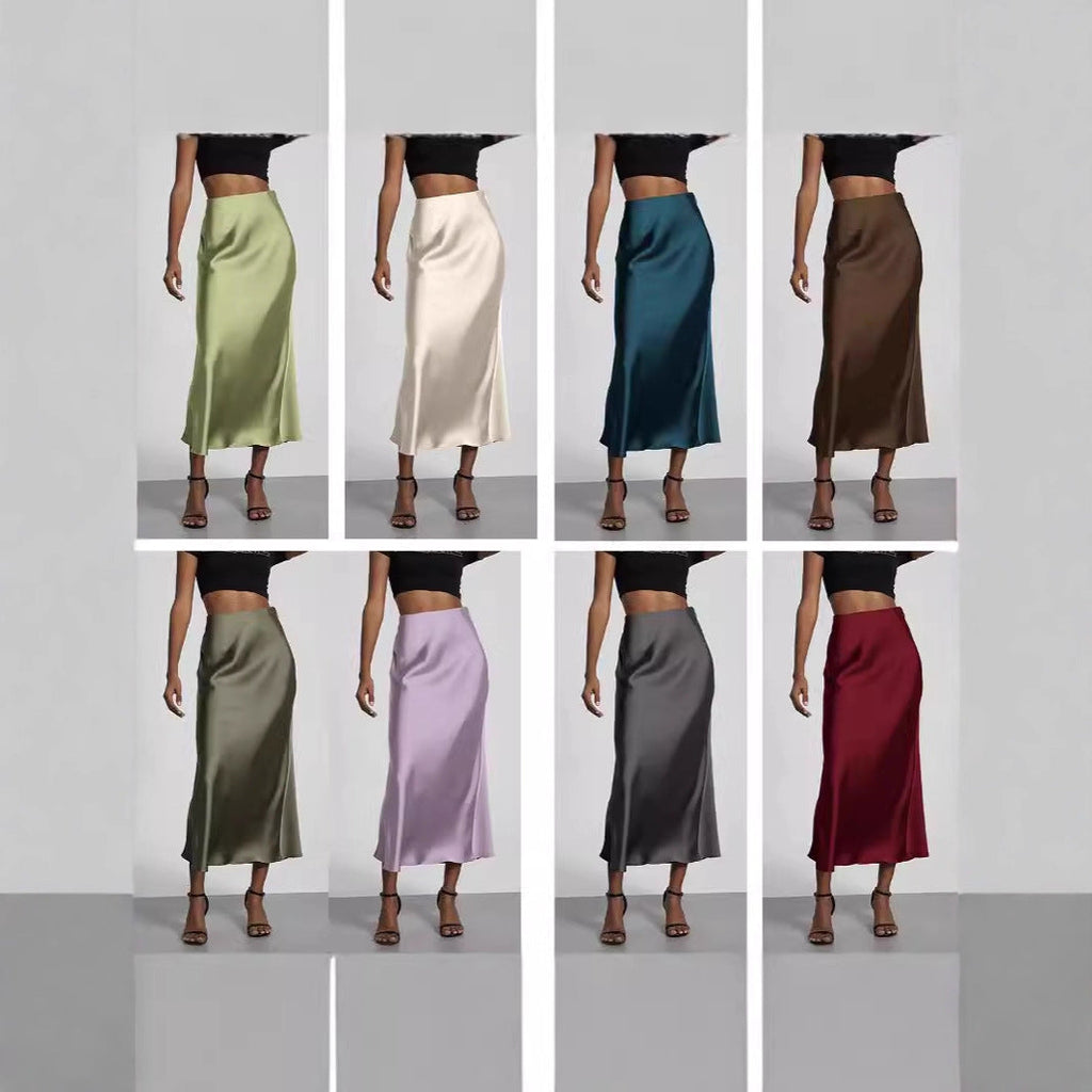 Jupe en Satin Stretch Élégante pour Femmes avec Taille Haute et Coupe Flottante R&B