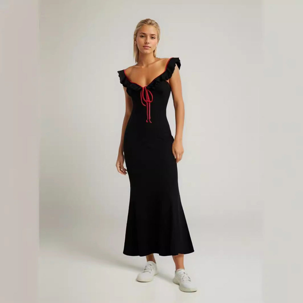 Robe maxi fluide pour femmes avec détails en volants R&B