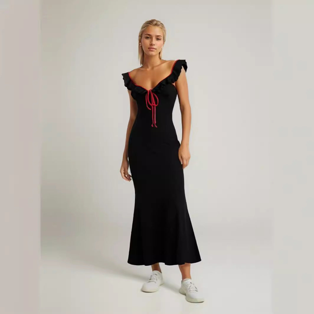 Robe maxi fluide pour femmes avec détails en volants R&B