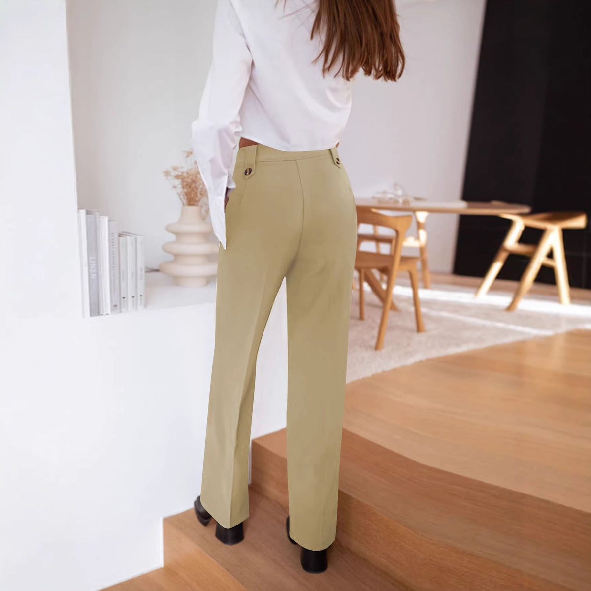 Pantalon palazzo taille haute pour femmes avec pli marqué, fausses boutonnières et poches passepoilées Echoarchiv