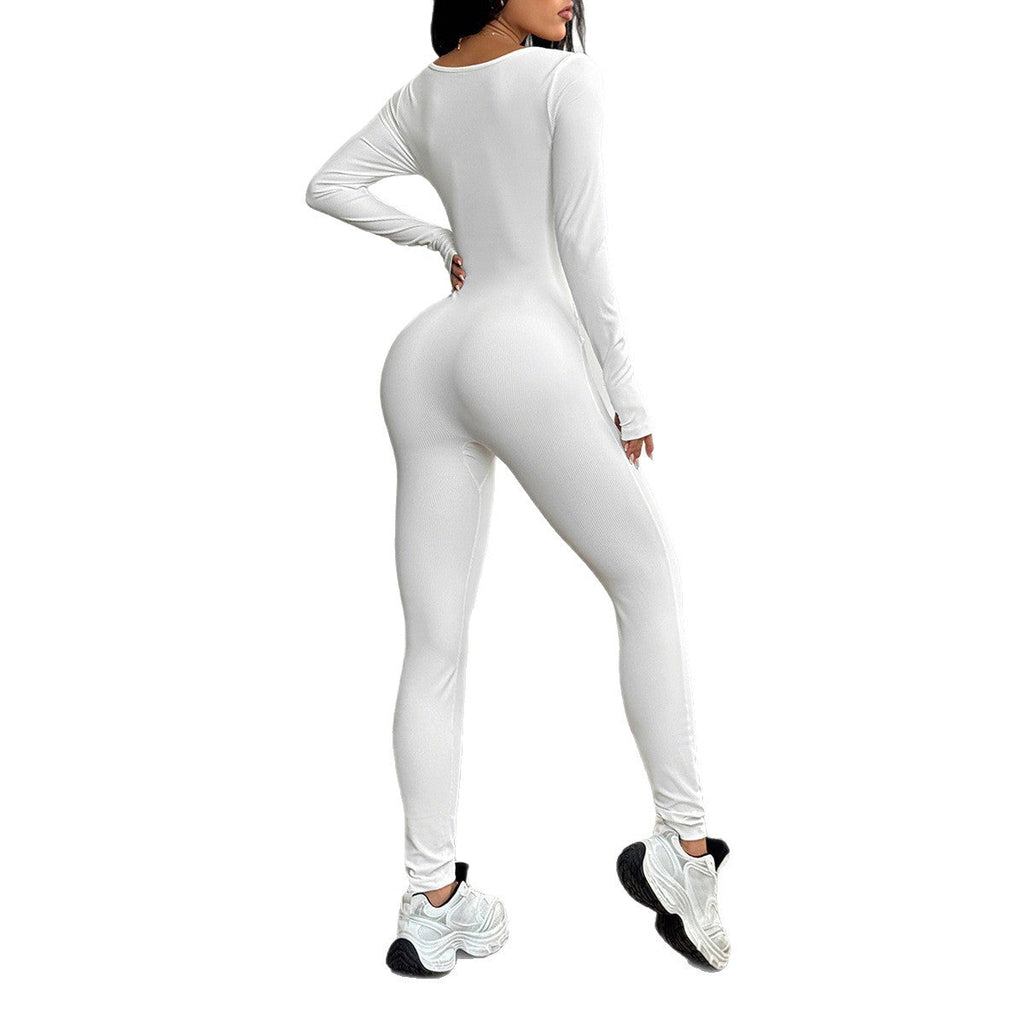 Bodycon Jumpsuit à manches longues sculptant pour femmes avec décolleté carré et couture sculptante Echo Archiv