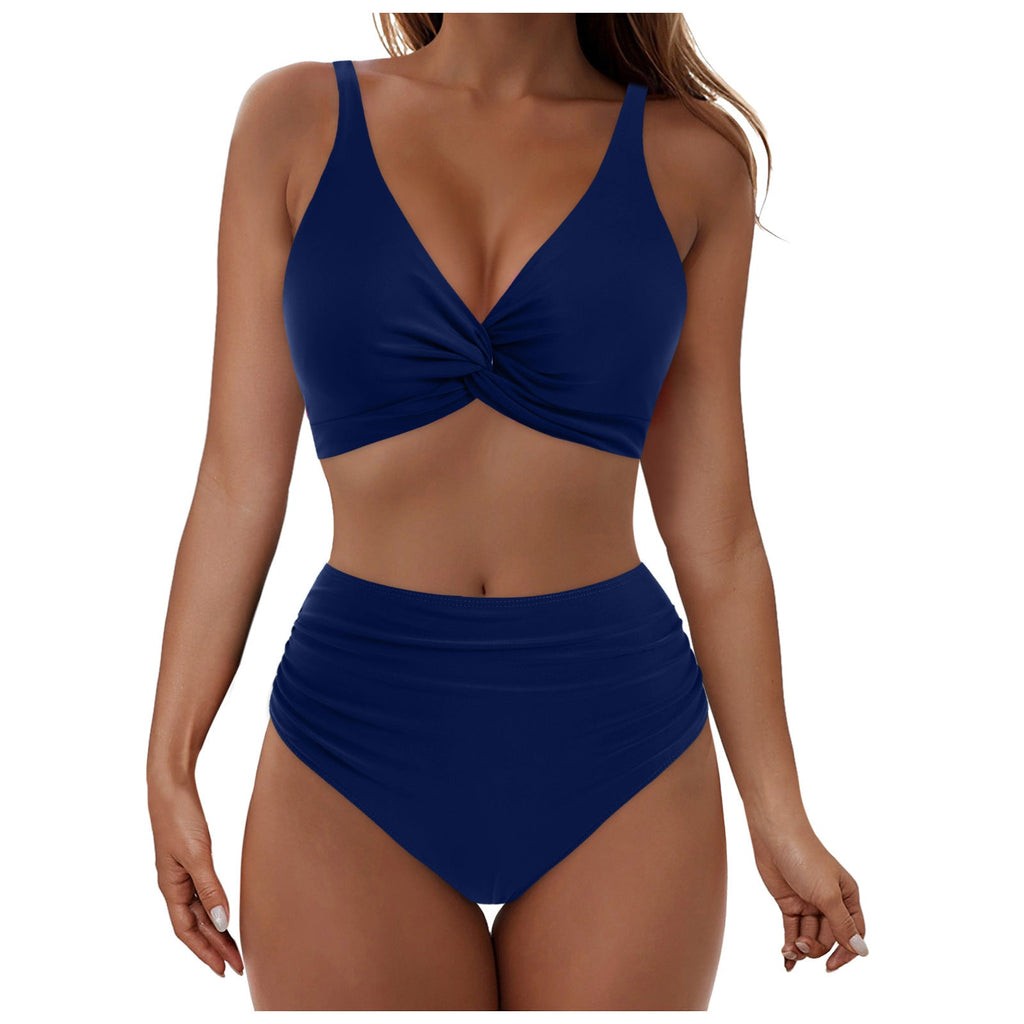 Ensemble de bikini taille haute pour femmes avec haut enroulé élégant R&B