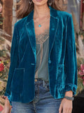 Blazer en velours pour femmes avec revers classique et tombé doux