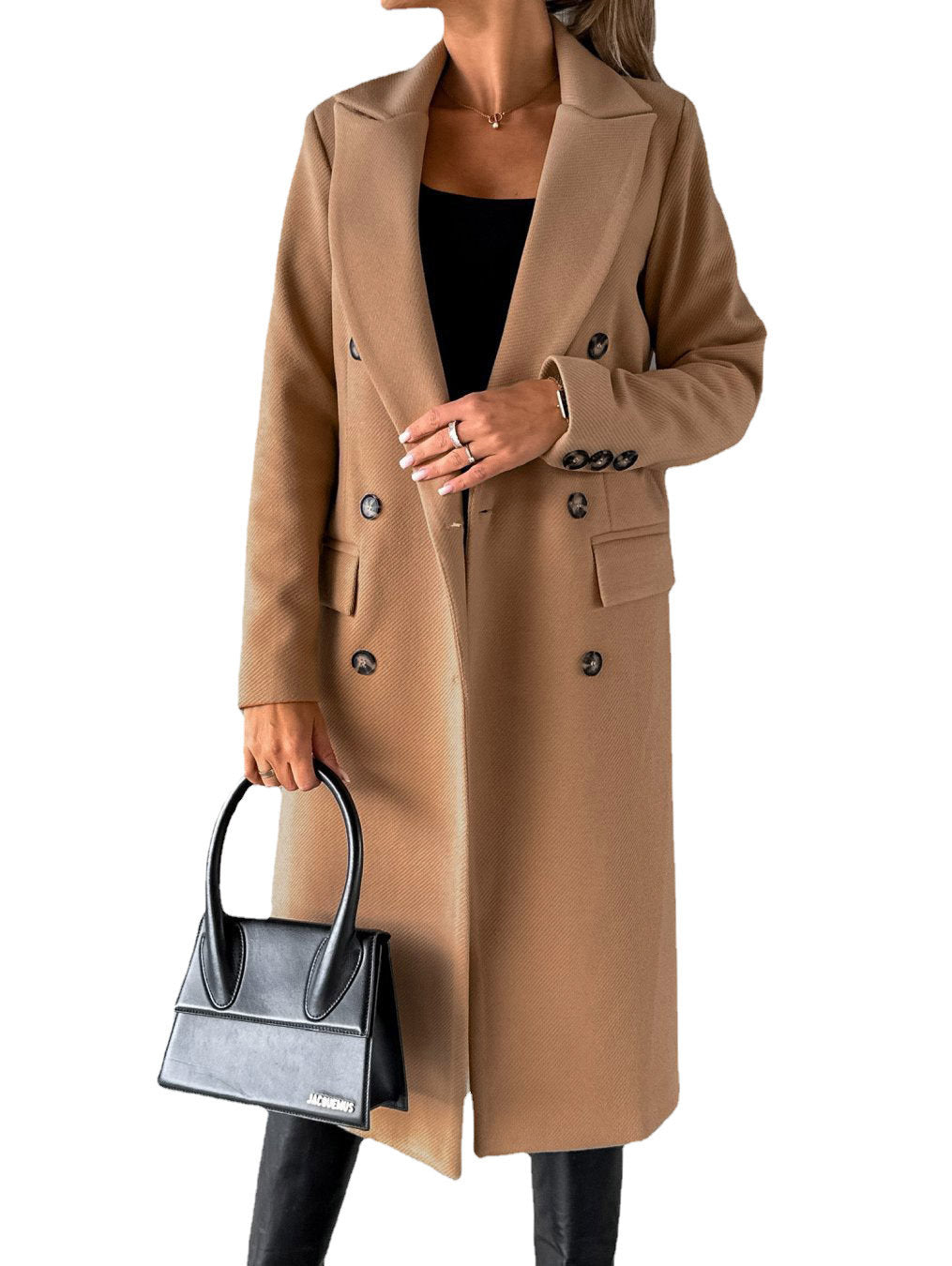 Manteau long pour femmes à double boutonnage classique avec col à revers et poches plaquées Echo Archiv