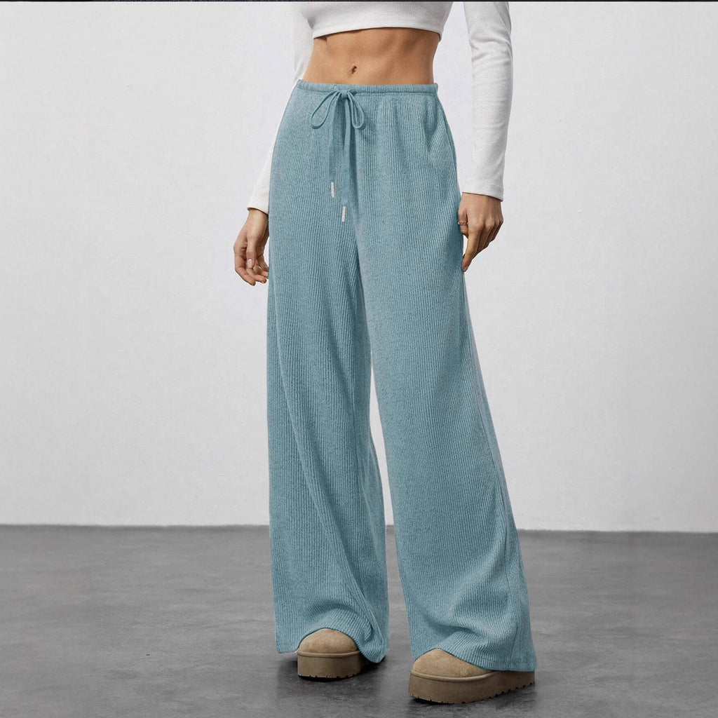 Pantalon de lounge en tricot côtelé doux pour femmes avec jambe large et cordon Echoarchiv