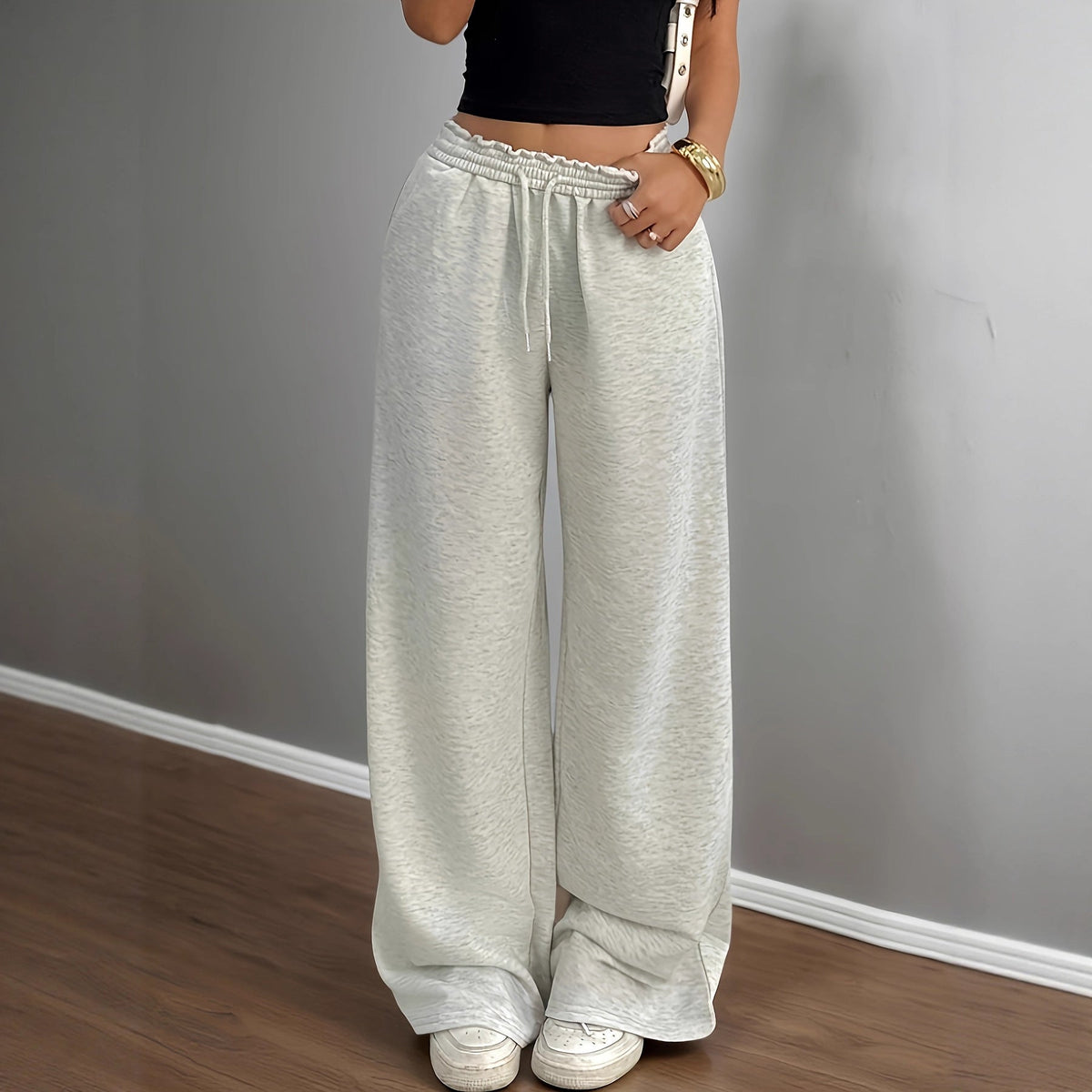 Pantalon Palazzo Lounge Doux pour Femmes avec Taille Froncée et Cordon Echoarchiv