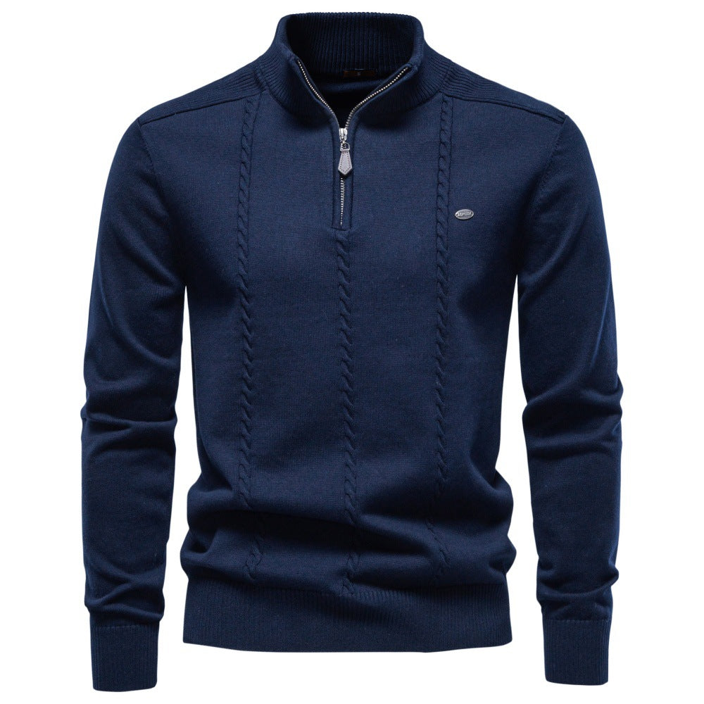 Pull en maille fine pour hommes avec demi-fermeture éclair et motif en relief vertical Echoarchiv