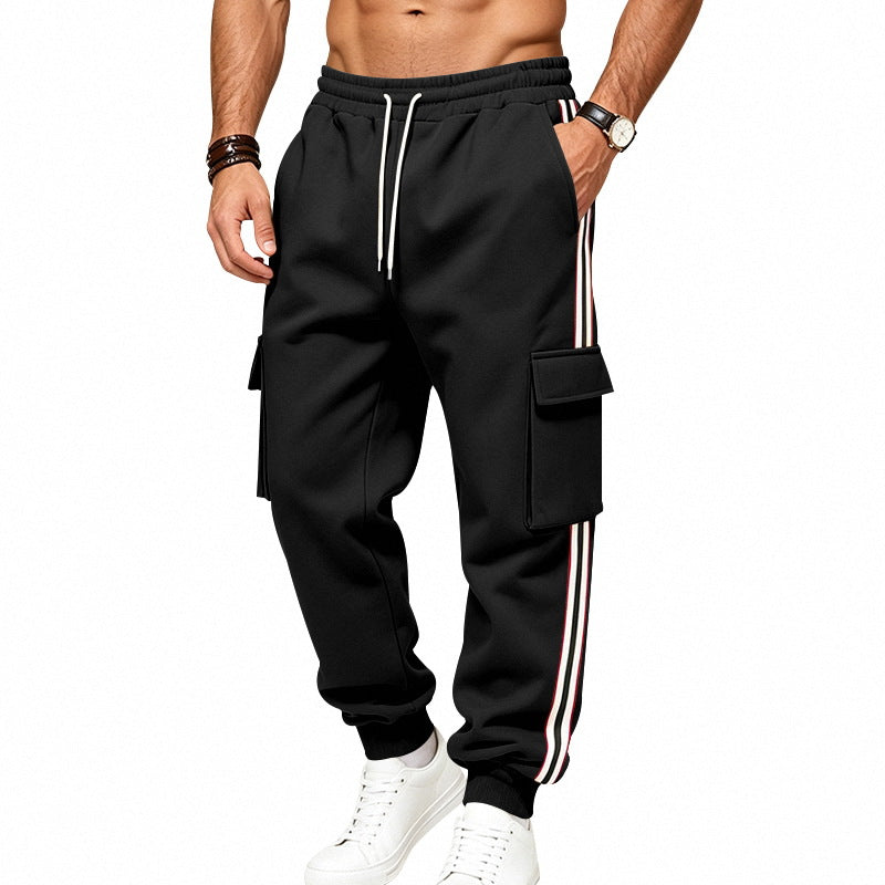 Pantalon de jogging cargo pour hommes en sweat en coton avec bandes contrastées sur les côtés et cordon de serrage Echoarchiv