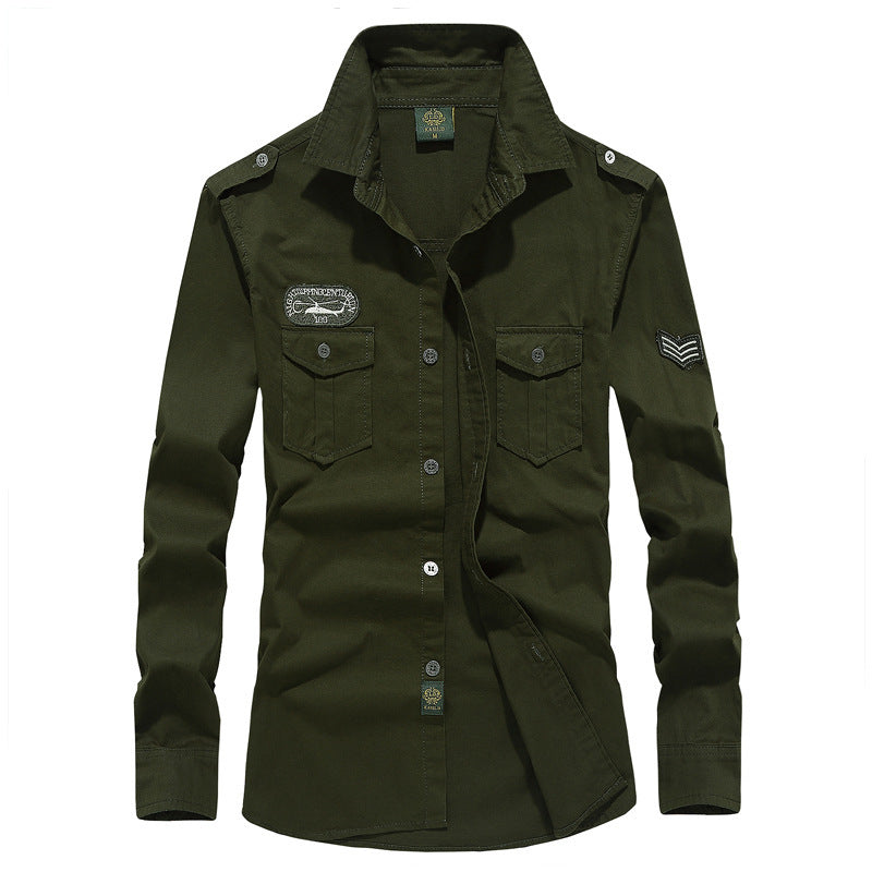 Chemise militaire à manches longues pour hommes avec épaulettes, poches poitrine plaquées et détails brodés Echo Archiv