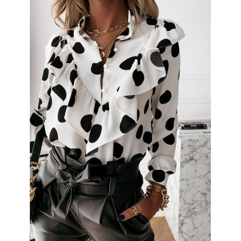 Blouse volant femme avec col à volants, taille froncée et imprimé à pois Echo Archive