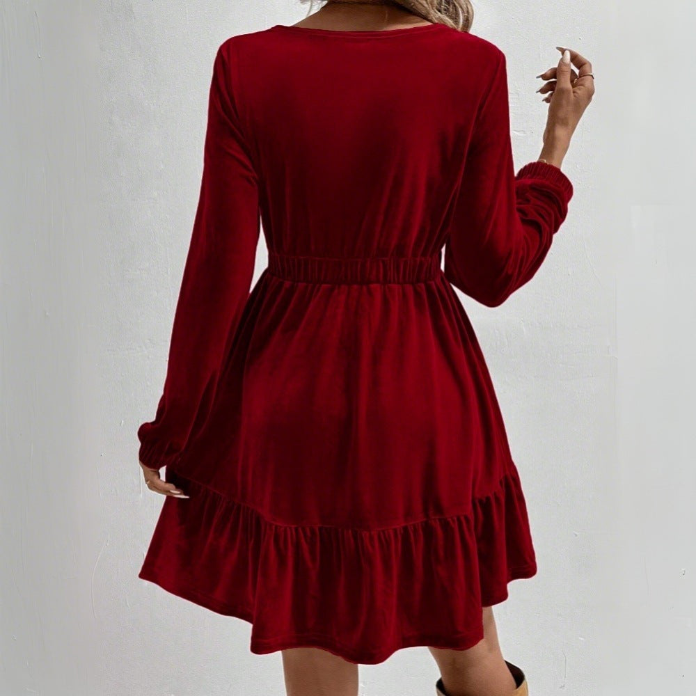 Robe mini en velours pour femmes avec couture élastique à la taille et jupe à volants Echo Archiv