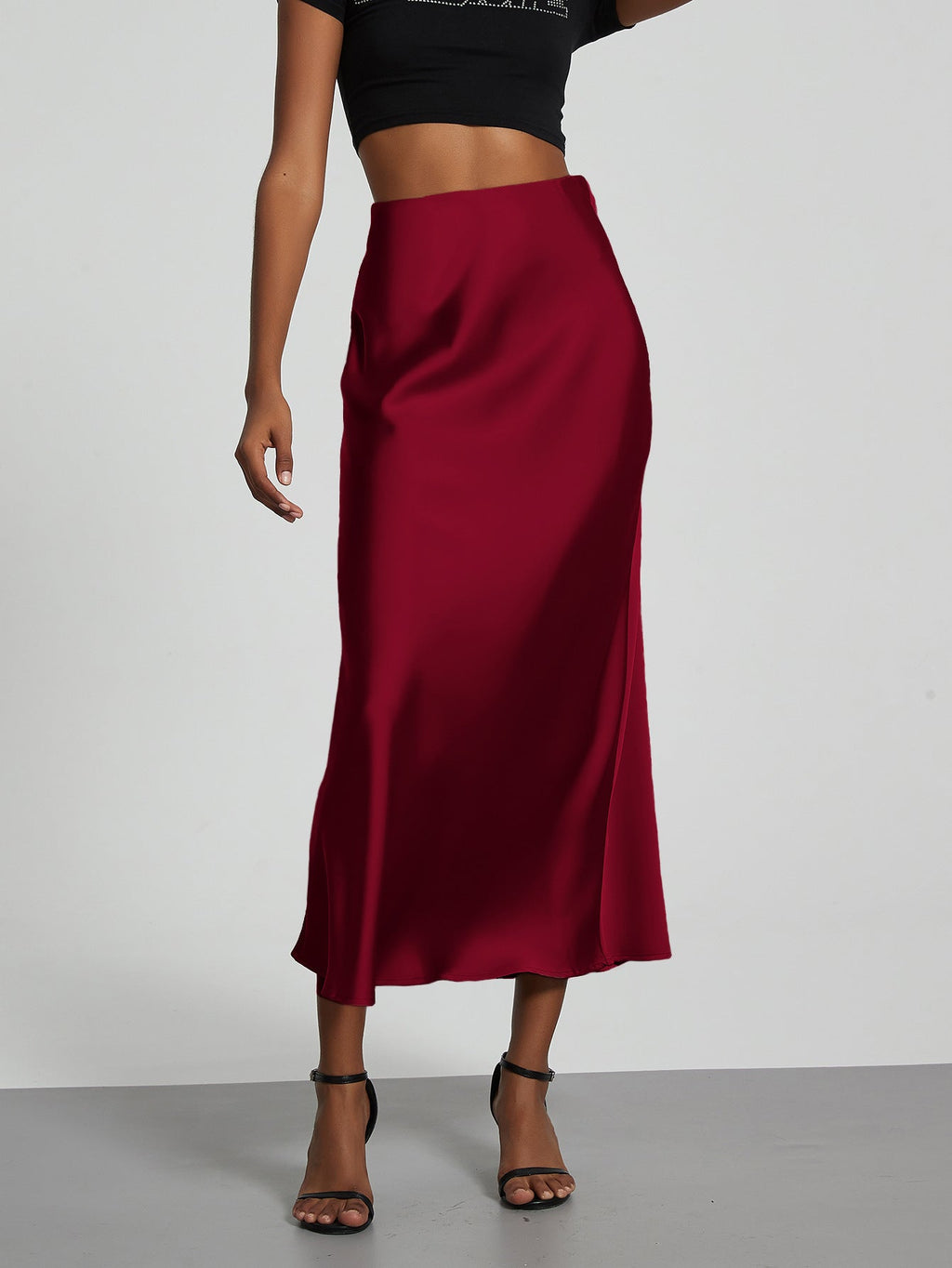 Jupe en Satin Stretch Élégante pour Femmes avec Taille Haute et Coupe Flottante R&B