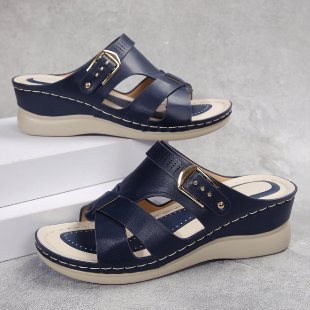 Pantolettes à talon compensé pour femmes avec élégant lanière croisée et semelle intérieure confortable R&B