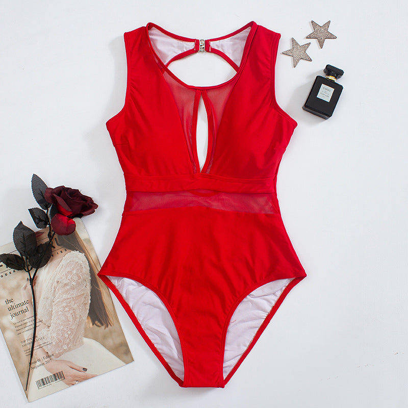 Maillot de bain une pièce sportif pour femmes avec inserts transparents Drune
