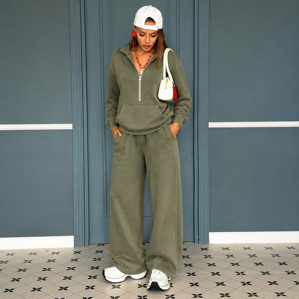 Ensemble de sweat à zip décontracté pour femmes avec col polo et coupe jogger ample Echo Archiv