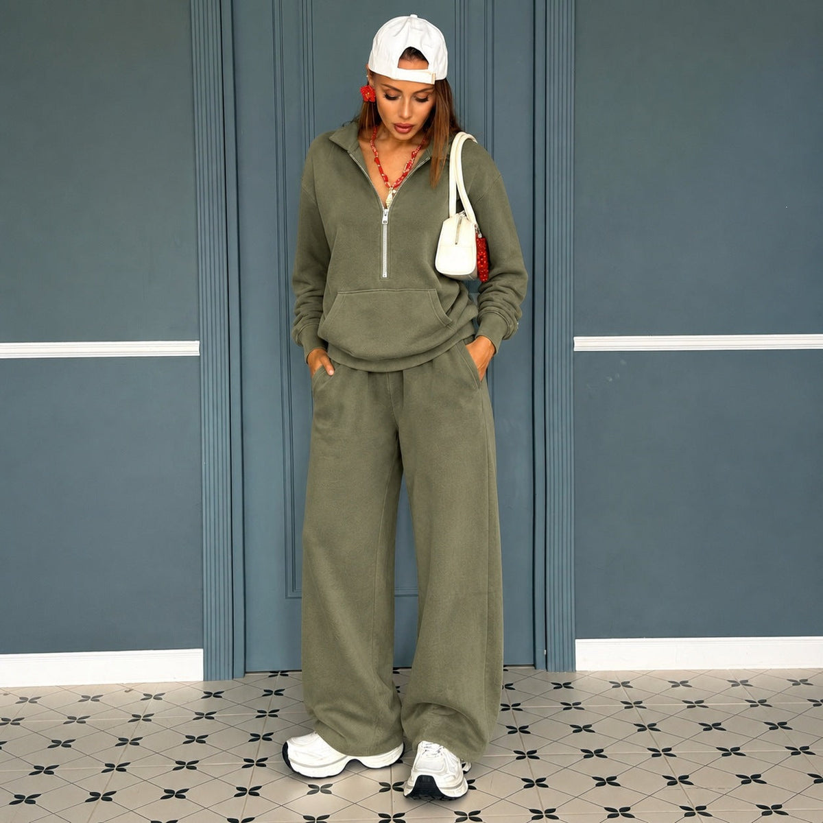Ensemble de sweat à zip décontracté pour femmes avec col polo et coupe jogger ample Echo Archiv