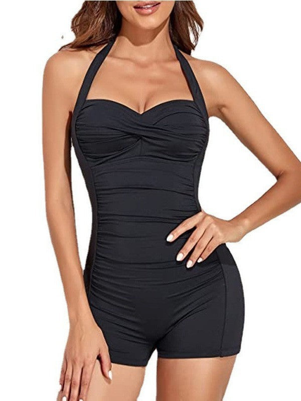 Maillot de bain une pièce taille haute pour femmes avec élément de fronces raffiné R&B