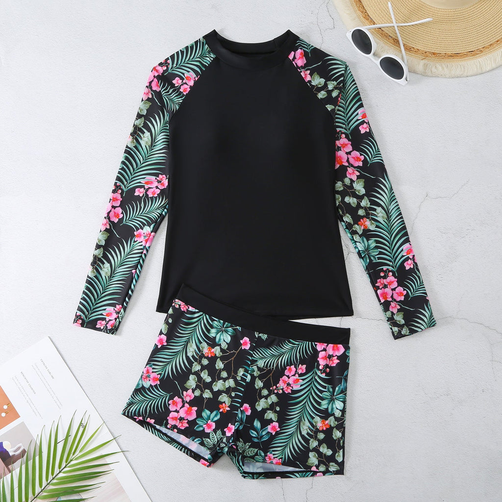 Rashguard à manches longues pour femmes avec design floral et shorts confortables Echo Archiv