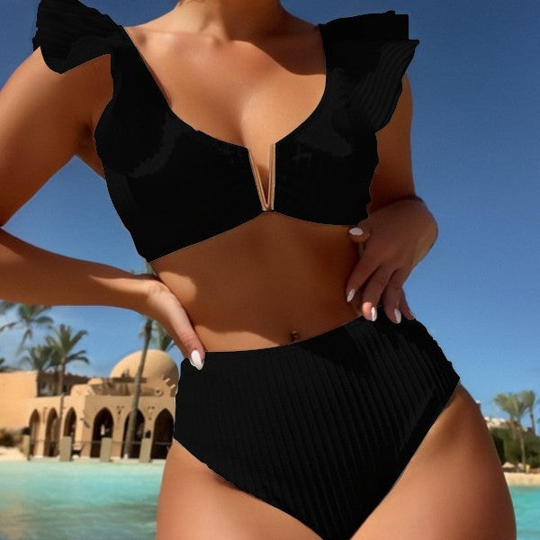 Bikini taille haute pour femmes avec des détails de volants ludiques R&B
