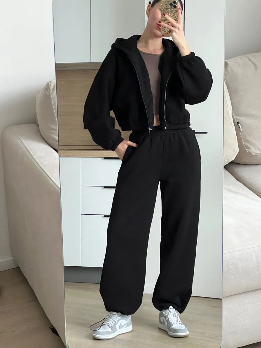 Ensemble de survêtement oversize pour femmes avec bomber à fermeture éclair et pantalon de jogging taille haute