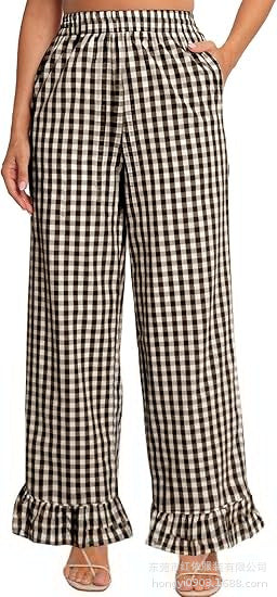 Pantalon Palazzo pour femmes avec taille élastique, poches latérales et ourlet à volants Echoarchiv