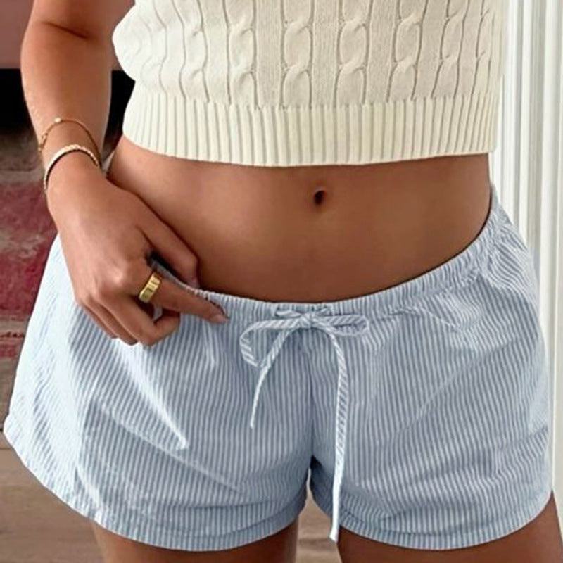 Short de nuit pour femmes avec taille élastique et ceinture tendance R&B