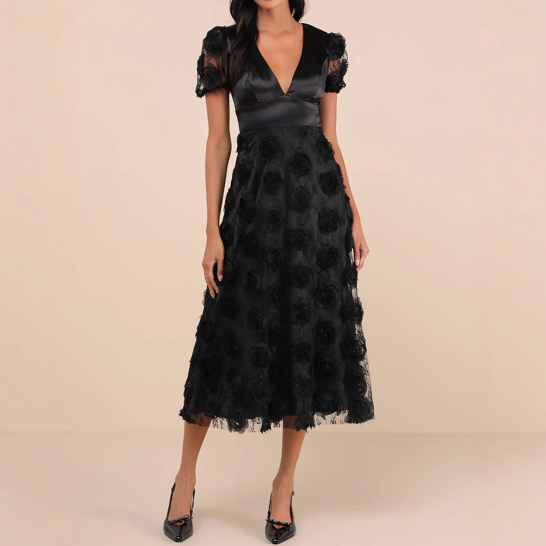 Robe Maxi Élégante pour Femmes avec Dentelle Florale R&B
