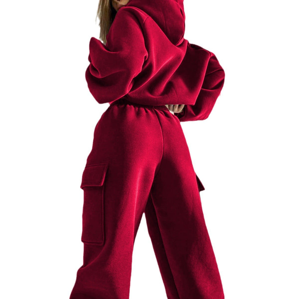 Ensemble de sweat à capuche oversize pour femmes avec poche kangourou et pantalon de jogging cargo