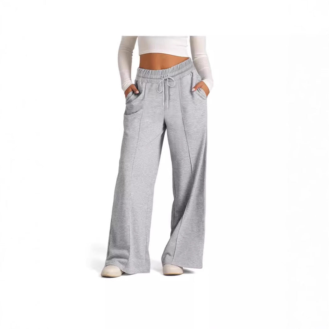 Pantalon large taille haute pour femmes avec cordon de serrage, poches latérales et couture avant Echoarchiv