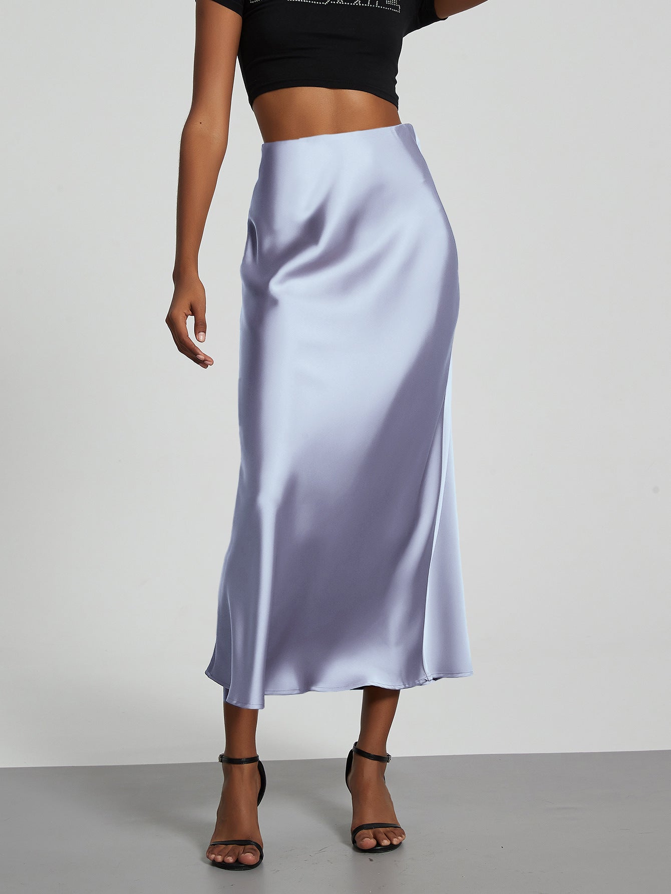 Jupe en Satin Stretch Élégante pour Femmes avec Taille Haute et Coupe Flottante R&B