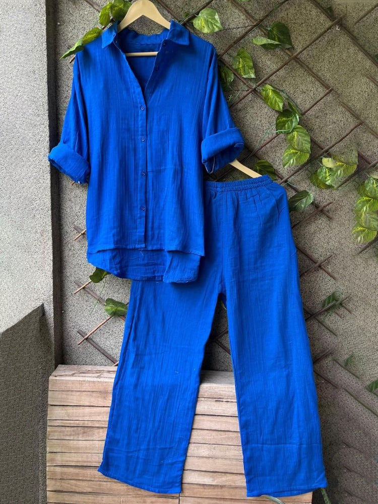 Ensemble Chemise et Pantalon en Lin Décontracté pour Femmes R&B