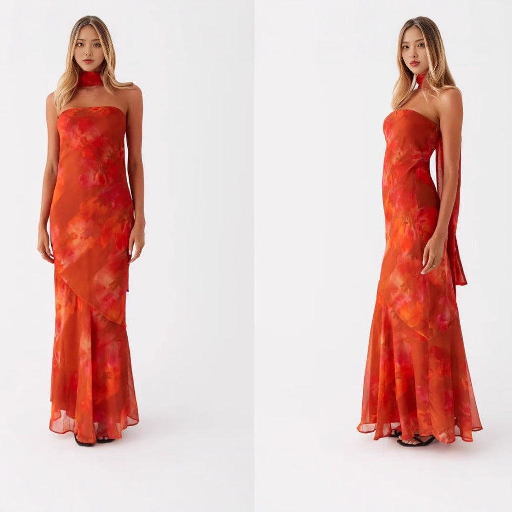 Robe de soirée élégante à manches longues pour femmes avec design floral Heidi-Mode