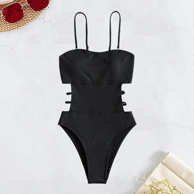 Maillot de bain une pièce femme à haute coupe avec des détails de lacets tendance R&B