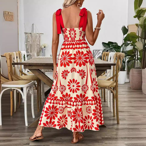 Robe maxi élégante pour femmes avec motif floral et bretelles charmantes R&B