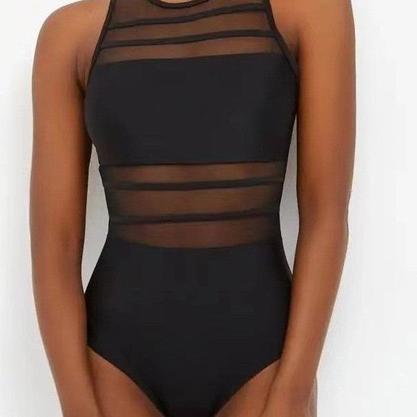 Maillot de bain femme à découpe haute avec insert en filet transparent R&B