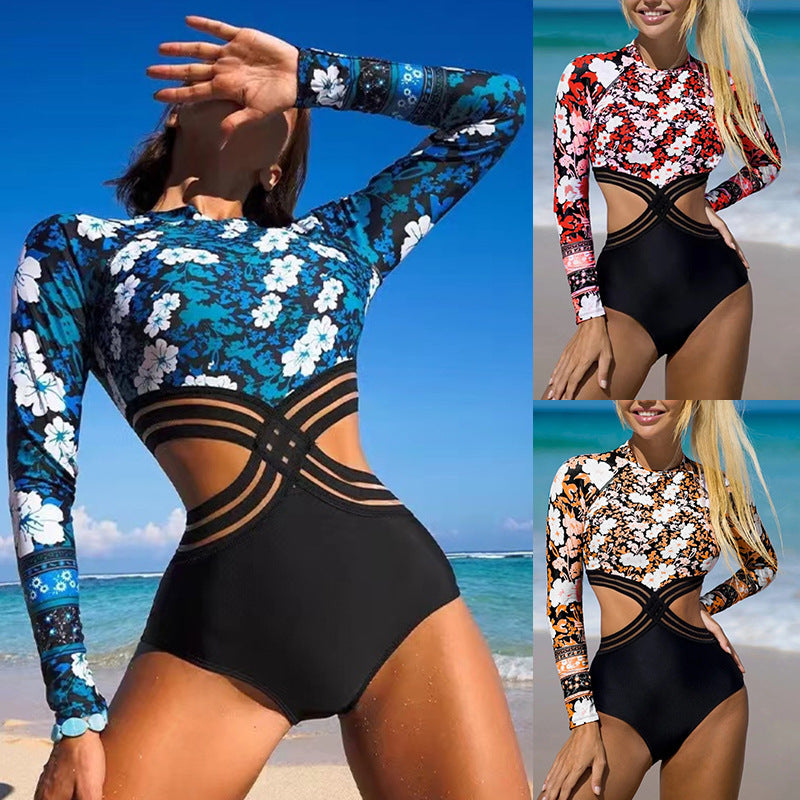Maillot de bain à manches longues pour femmes avec design floral Drune