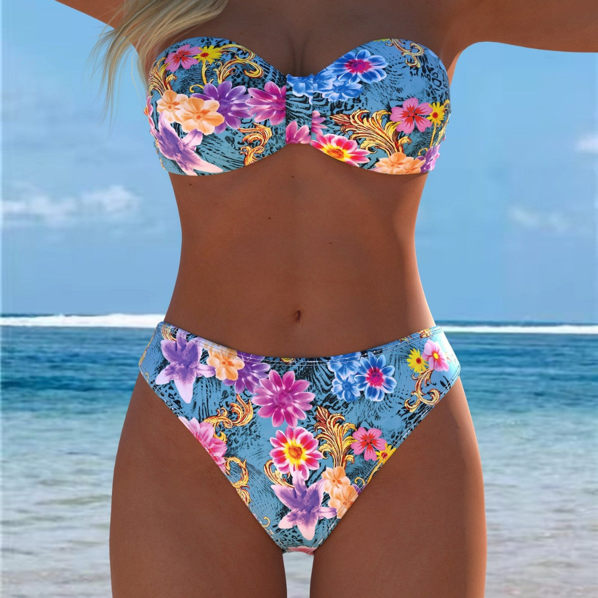 Ensemble de bikini pour femmes avec un élégant haut bustier et une taille haute R&B