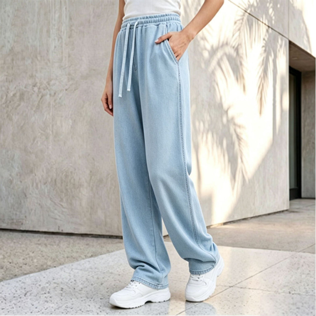 Pantalon palazzo lounge pour femmes avec taille confortable, cordon de serrage, poches latérales et couture décorative Echo Archiv