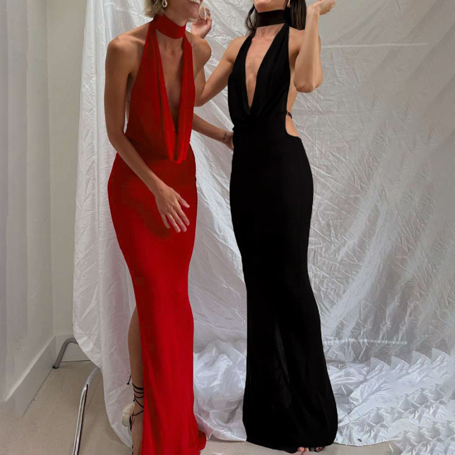 Robe maxi élégante pour femmes avec décolleté en V profond et découpes latérales Heidi-Mode