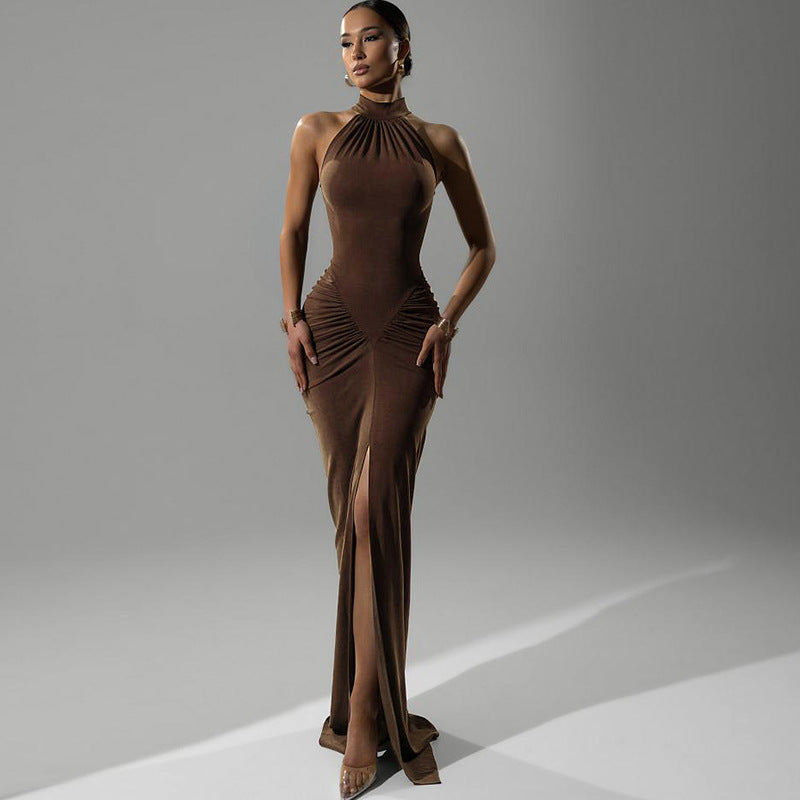 Robe longue élégante pour femmes avec décolleté choker et fronces Heidi-Mode