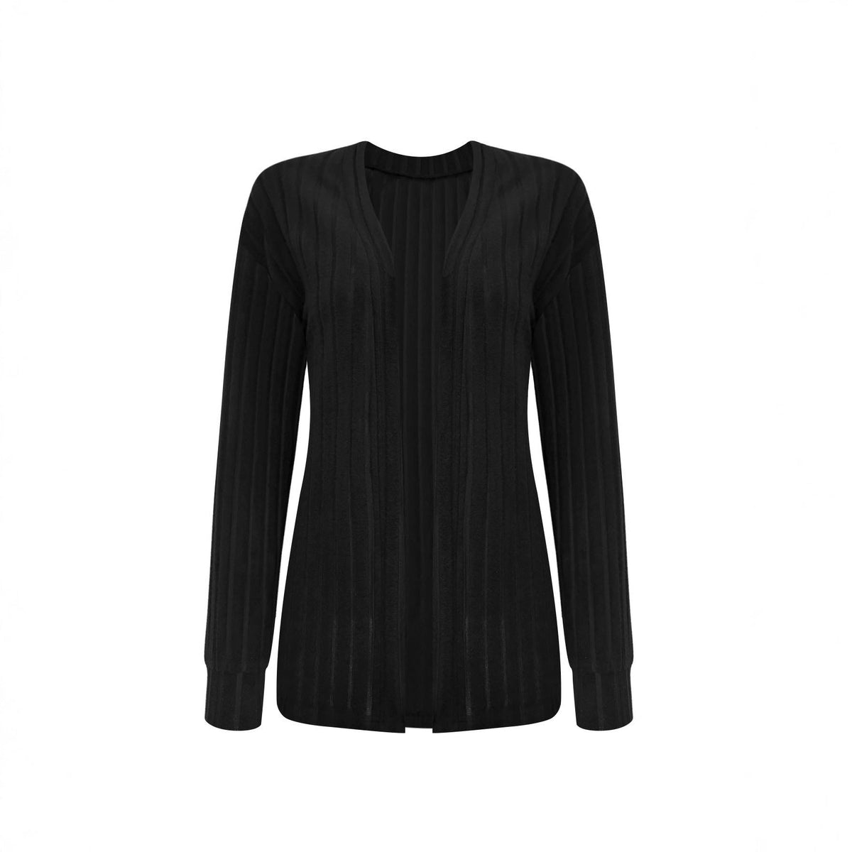 Cardigan long en maille côtelée pour femmes avec manches ballon et devant ouvert Echoarchiv